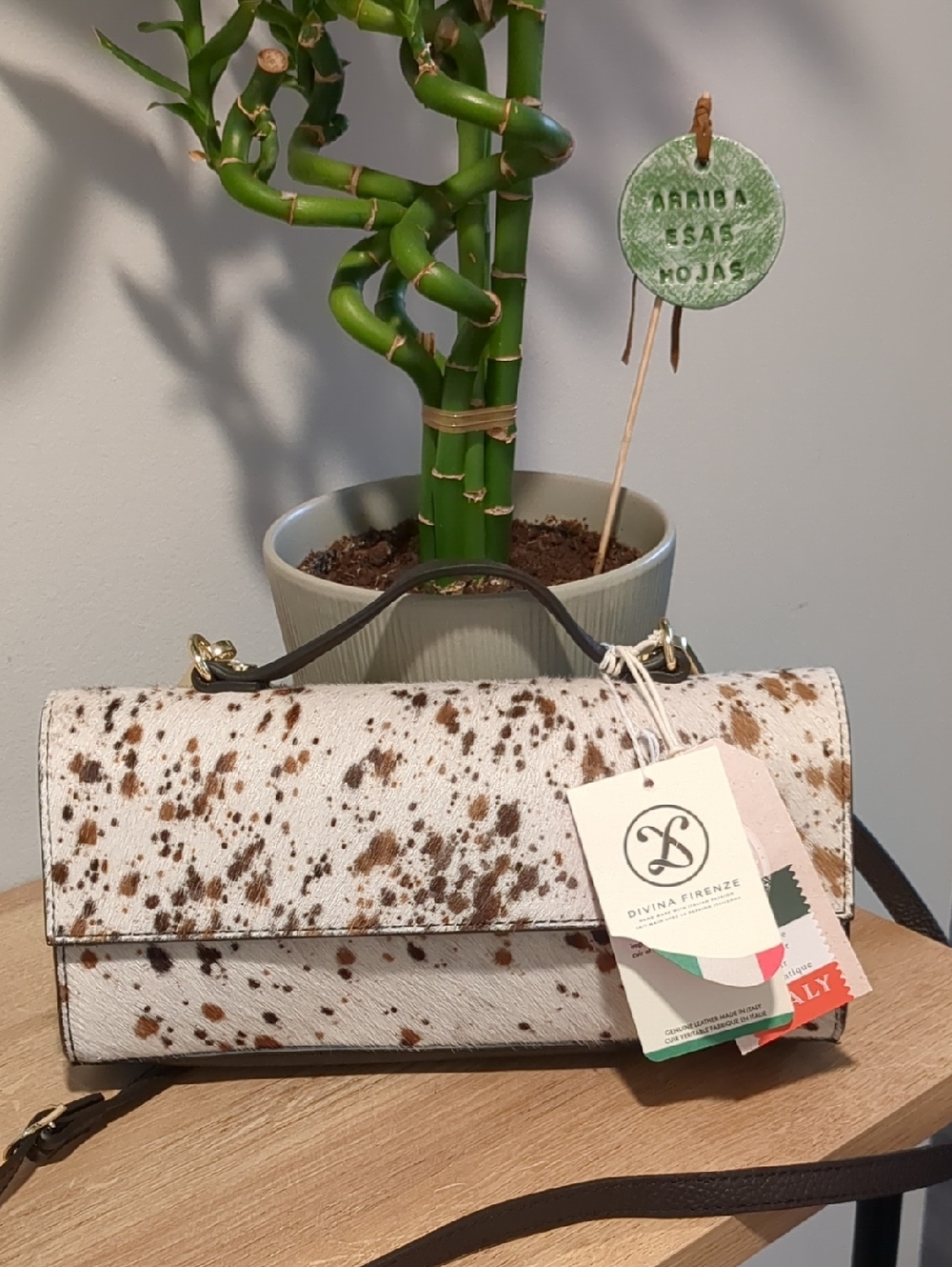 Women’s Italian Cowhide Speckled Crossbody Bag in White and Brown - Picture 6 of 8